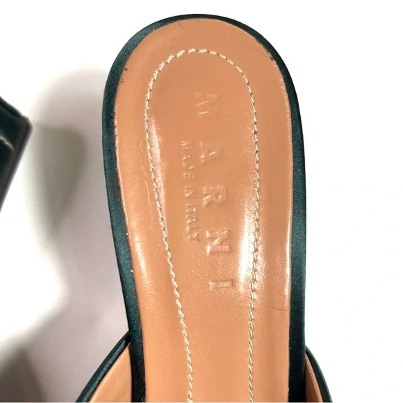 Marni Green Satin Mules Sandals Block Heel Size 38.5 - Picture 4 of 13